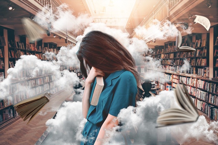 Una donna tra i libri e la nebbia